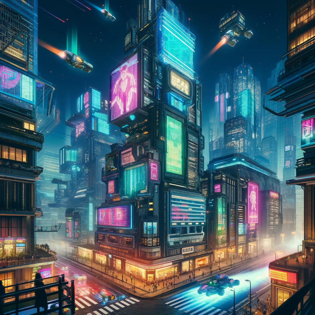 DALL·E 2024-04-16 11.36.53 - Recreate an image of a cyberpunk cityscape at night, similar to the previous depiction. This cityscape is filled with life and futuristic