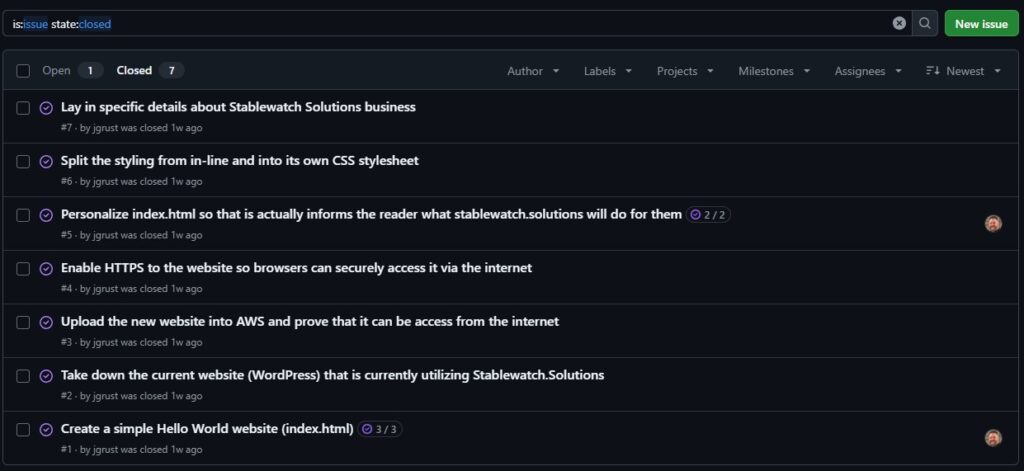Stablewatch Solutions LLC GitHub Issues